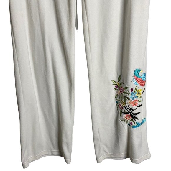 BCBGMAXAZRIA Women's Ivory Velour Floral Sequence Embroidered Pants - Picture 3 of 9